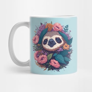 Cute Sloth head with flowers and foliage t-shirts and apparel, stickers, mugs, cases, pillow, Mug